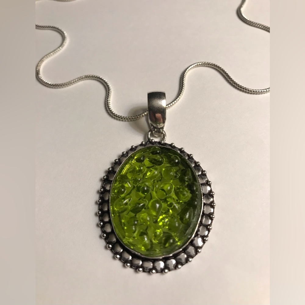 Moldavite Stamped 925 Sterling Silver Necklace